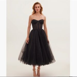 Milla Black Strapless Puffy Midi Tulle Dress